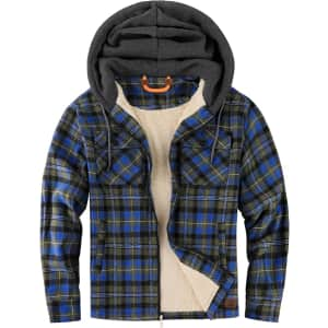 Men's Sherpa-Lined Flannel Jacket for $30