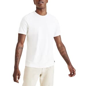 Dockers Men's Slim Fit Short Sleeve Chest Logo Crew Tee Shirt, Lucient White, Medium for $6