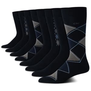 Calvin Klein Men's Dress Socks - Lightweight Cotton Blend Crew Socks (8 Pack), Size 7-12, Navy for $24