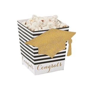 Fun Express Black & Gold Grad Popcorn Boxes - Set of 24 - Graduation Party Supplies for $13