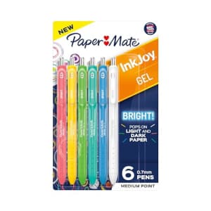 Paper Mate Inkjoy Gel Bright! Pens, Medium Point (0.7mm), Retractable, Assorted Opaque Ink, 6 Count for $10 Paper Mate Inkjoy Gel Bright! Pens, Medium Point (0.7mm), Retractable, Assorted Opaque Ink, 6 Count for $10