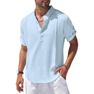 Men's Linen Short Sleeve Henley Shirt from $10