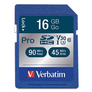 Verbatim 16GB Pro 600X SDHC Memory Card, UHS-I V30 U3 Class 10 for $12