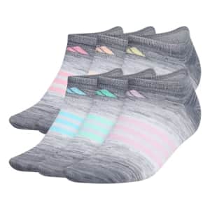 adidas womens Superlite No Show Socks (6-pair), Grey/Bliss Lilac Purple/Easy Green, Large for $12