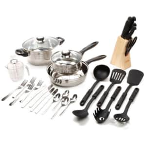 Gibson Home Back to Basics Stainless Steel Cookware Set, 32-Piece, Silver for $41 Gibson Home Back to Basics Stainless Steel Cookware Set, 32-Piece, Silver for $41
