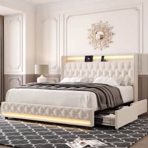 Queen Bed w/ LED Lights & Under-Bed Storage for $280 Queen Bed w/ LED Lights & Under-Bed Storage for $280