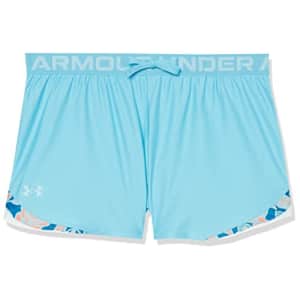 Under Armour Girls' Play Up Tri Color Shorts, Fresco Blue (481)/Electro Pink, Youth X-Large for $13