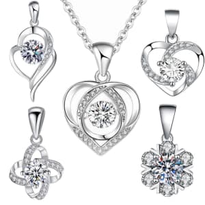 Cryhand 5-in-1 Moissanite Sterling Silver Pendant Necklace Set for $10