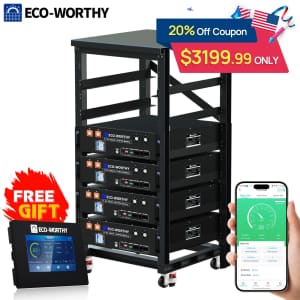 Eco-Worthy 20.48kWh 48V 100AH Server Rack LiFePO4 Lithium Battery 4-Pack for $3,200 Eco-Worthy 20.48kWh 48V 100AH Server Rack LiFePO4 Lithium Battery 4-Pack for $3,200
