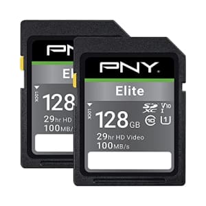 PNY 128GB Elite Class 10 U1 V10 SDXC Flash Memory Card 2-Pack - 100MB/s Read, Class 10, U1, V10, for $24