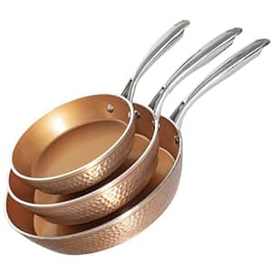 Gotham Steel Hammered Frying Pan Set, 3 Piece Nonstick Copper Fry Pans, 8, 10 & 12 Nonstick Frying for $106