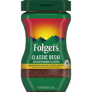Folgers Classic Decaf Decaffeinated Instant Coffee Crystals, 12 Ounces for $6 Folgers Classic Decaf Decaffeinated Instant Coffee Crystals, 12 Ounces for $6