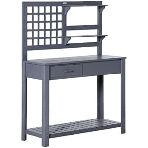 Outsunny Potting Bench Table, Garden Work Bench, Outdoor Wooden Workstation with Tiers of Shelves for $110