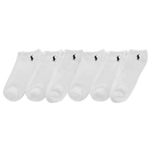 POLO RALPH LAUREN Men's Classic Sport Solid Socks 6 Pair Pack - Cushioned Cotton Comfort, White, for $29