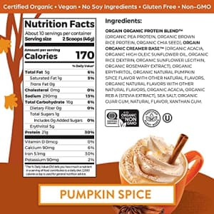 Orgain Organic Vegan Protein Powder, Pumpkin Spice - 21g of Plant Based Protein, Non Dairy, Gluten for $20