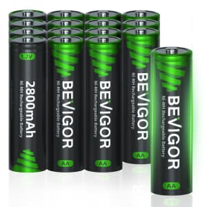 Bevigor AA 2,800mAh Rechargeable Batteries 16-Pack for $10
