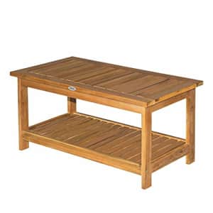 Outsunny Outdoor Coffee Table 2-Shelf Acacia Wood Rectangular Buffet Storage Organizer Natural for $100