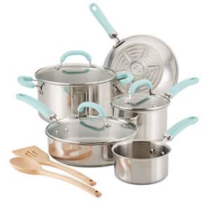Rachael Ray Create Delicious Stainless Steel Cookware Set, 10-Piece Pots and Pans Set, Stainless for $129