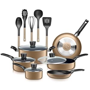 SereneLife Kitchenware Pots & Pans Basic Kitchen Cookware, Black Non-Stick Coating Inside, Heat for $122