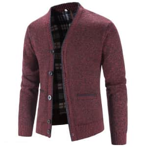Men's Fleece-Lined Cardigan Sweater for $13