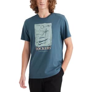 Dockers Men's Slim Fit Short Sleeve Graphic Tee Shirt, (New) City by The Bay Indian Teal, Medium for $20