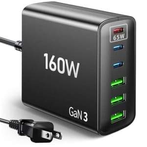160W GaN 6-Port USB C Fast Charger Block for $18