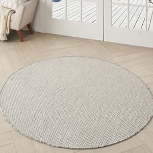 Nourison Courtyard Indoor/Outdoor Ivory/Silver 4' x Round Area -Rug, Easy -Cleaning, Non Shedding, for $32