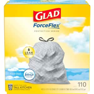 Glad ForceFlex 13-Gal. Tall Kitchen Drawstring Trash Bags 110-Count for $17