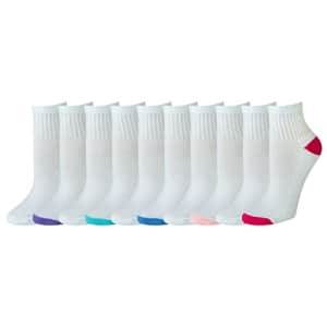 Amazon Essentials Women's Cotton Lightly Cushioned Ankle Socks, 10 Pairs, White, 6-9 for $17