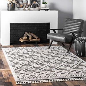 nuLOOM Ansley Shaggy Lattice Tassel Area Rug, 3' x 5', Grey for $50 nuLOOM Ansley Shaggy Lattice Tassel Area Rug, 3' x 5', Grey for $50