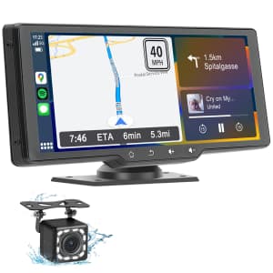 10.26" Portable Wireless Apple Carplay and Android Auto Screen for $48