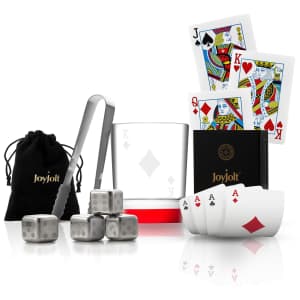 JoyJolt Poker King of Diamonds 11-oz. Crystal Whiskey Glass w/ Accessories for $42