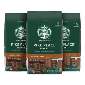 Starbucks Medium Roast Ground Coffee Pike Place Roast 100% Arabica 3 bags (18 oz. each) for $33