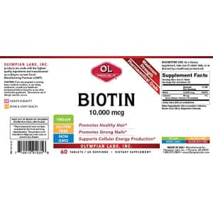 Olympian Labs Biotin Supplement Maximum Strength 10,000 mcg, 60 Count for $8
