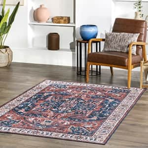 nuLOOM 8x10 Machine Washable Rain Haven Vintage Medallion Area Rug, Rust, Traditional Faded Design, for $141