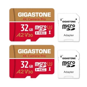 [5-Yrs Free Data Recovery] Gigastone 32GB 2-Pack Micro SD Card, 4K Camera Pro, UHD Video for GoPro, for $20