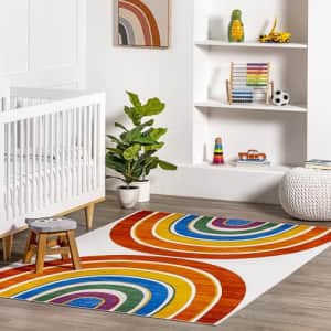 nuLOOM Classic Double Rainbow Machine Washable Kids Ultra Thin Area Rug, 4' x 6', White Multi for $34