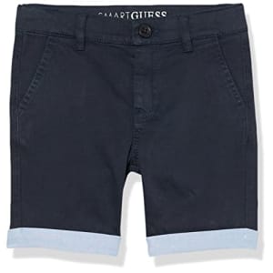 GUESS boys Embroidered Logo Organic Stretch Sateen Chino Shorts, Smart Blue, 4T US for $25