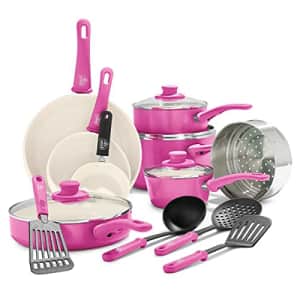 GreenLife Soft Grip Healthy Ceramic Nonstick, Cookware Pots and Pans Set, 16 Piece, Bright Pink for $120 GreenLife Soft Grip Healthy Ceramic Nonstick, Cookware Pots and Pans Set, 16 Piece, Bright Pink for $120
