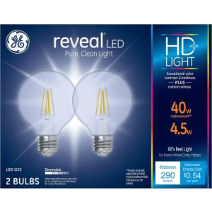 GE Reveal HD+ 40W Replacement Dimmable LED Light Bulb 2-Pack for $7