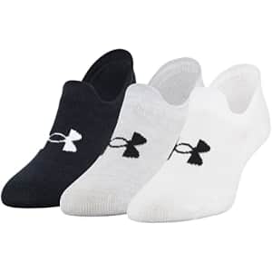 Under Armour Adult Essential Ultra Low Tab Socks, Multipairs, White Assorted (3-Pairs), Large for $7