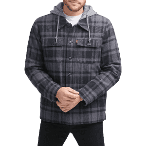 Levi's Men's Plaid Sherpa Lined Hooded Shirt Jacket for $31