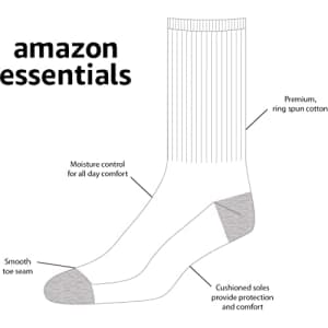 Amazon Essentials Men's 50-Pack Cotton Crew Socks, Black, 6-12 for $16