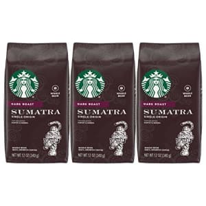 Starbucks Sumatra Dark Roast Single-Origin Whole Bean Coffee, 12 OZ (Pack of 3) for $17 Starbucks Sumatra Dark Roast Single-Origin Whole Bean Coffee, 12 OZ (Pack of 3) for $17