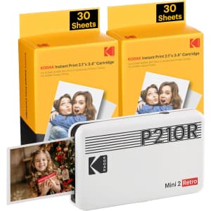 Kodak Mini 2 Retro Portable Photo Printer + 68 Sheet Bundle for $90