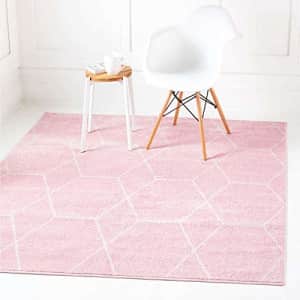 Unique Loom Trellis Frieze Collection Area Rug - Geometric (7' 10" Square, Light Pink/ Ivory) for $94