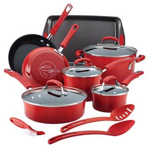 Rachael Ray Brights Nonstick Cookware Pots and Pans Set, 14 Piece, Red for $250