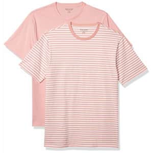 Amazon Essentials Men's 2-Pack Slim-Fit Short-Sleeve Crewneck T-Shirt, Pink-White Stripe/Pink, for $7