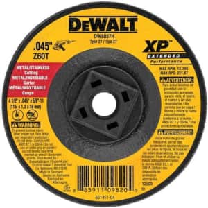 DEWALT DW8857H 4-1/2-Inch by 0.045-Inch XP Cutting Wheel, 5/8-11 Arbor for $10 DEWALT DW8857H 4-1/2-Inch by 0.045-Inch XP Cutting Wheel, 5/8-11 Arbor for $10