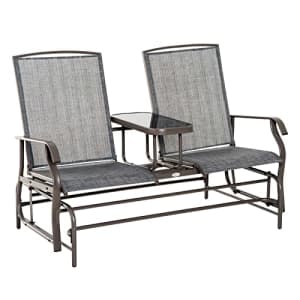 Outsunny Outdoor Glider Bench with Center Table, Metal Frame Patio Loveseat with Breathable Mesh for $170